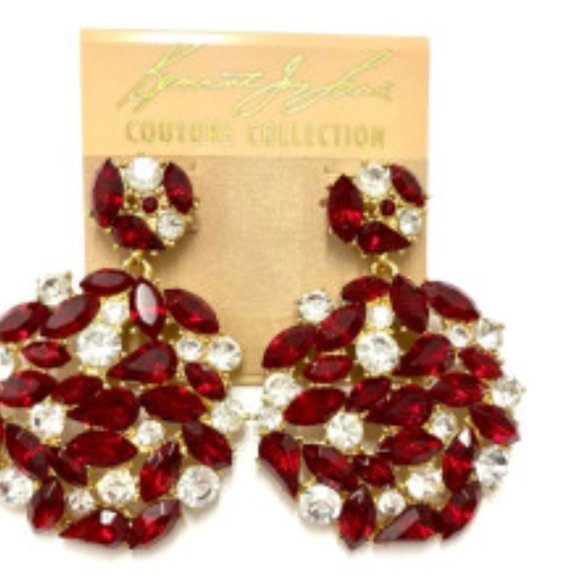 KENNETH JAY LANE RUBY/CLEAR PIERCED EARRING
